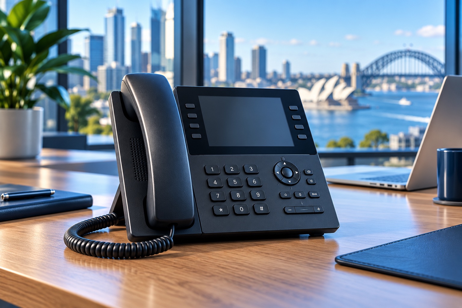 Business desk phone in a modern office